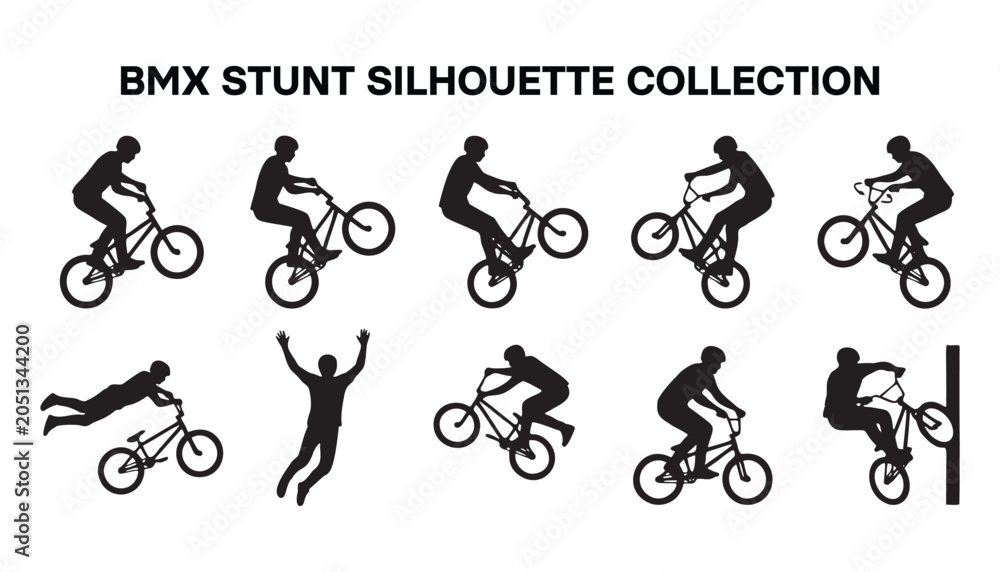 Obraz premium BMX Stunt Poses Silhouette Icon Sheet.