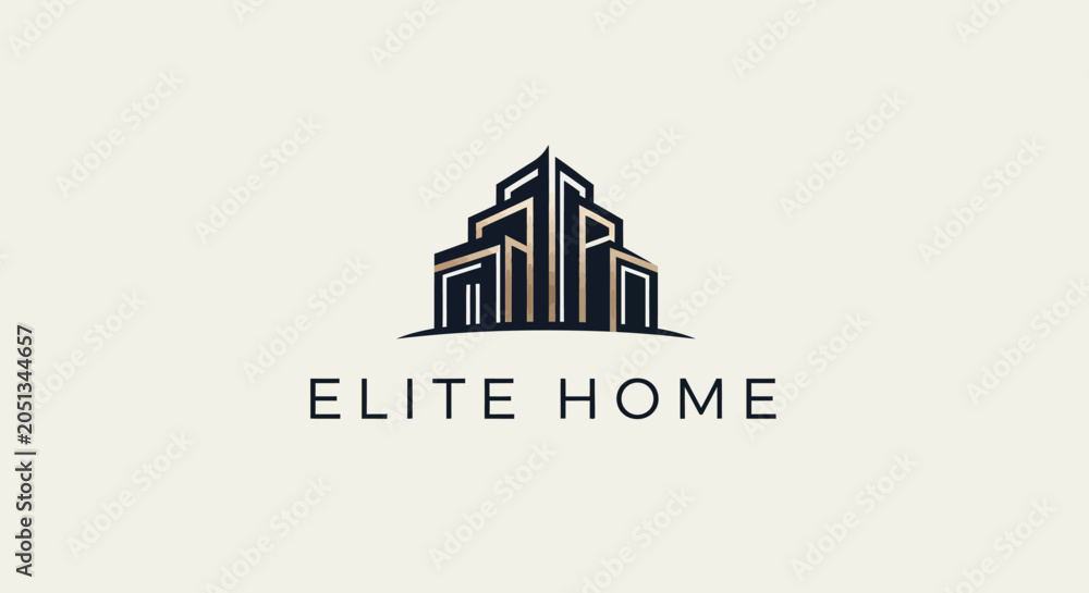Fototapeta premium Elite Home Logo: Modern Architectural Building Design with Geometric Lines
