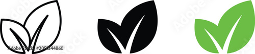 Three stylized leaf icons representing different design styles and colors on a transparent background