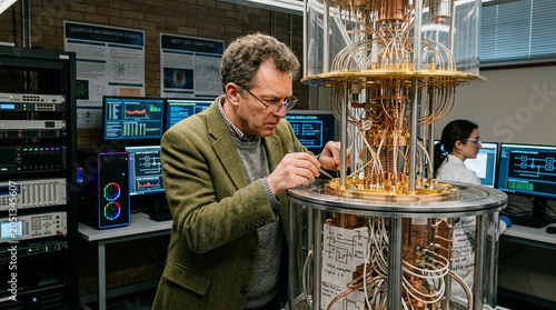 A scientist is developing quantum computer technology