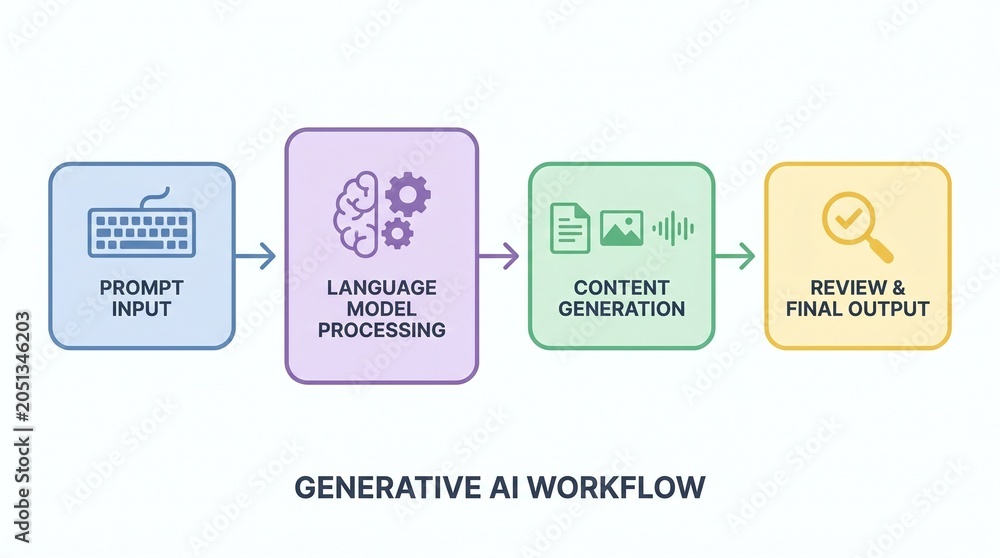 Obraz premium Generative AI Workflow Process Steps.