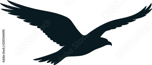Foto Black silhouette of a hawk in flight with wings spread on a white background vec
