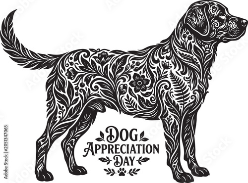 Dog Appreciation Day Decorative Vector Illustration Ornamental Canine Artwork Pet Celebration Typography Design