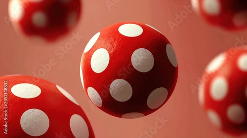 Abstract Red and White Polka Dot Spheres in Motion