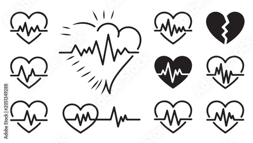 Bild auf Leinwand Medical heart rate icons and heartbeat pulse monitoring symbols for healthcare design work