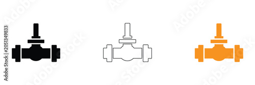 Cuadro en lienzo Three valve icons in black, Line art, And orange on white background for plumbin