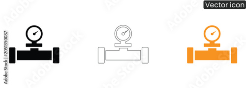 Pipe with pressure gauge icon set on white background for industrial concepts