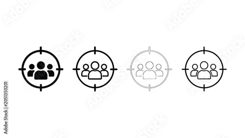 Target Audience Icon, Group of People in Crosshair Symbol

