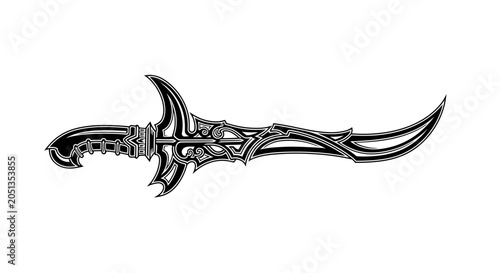 Foto Intricate fantasy sword with curved blade.