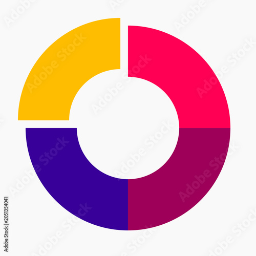 Minimalist flat donut chart with four colorful segments for data visualization and business presentation illustration