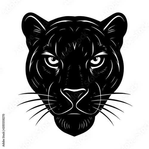 Black Panther Head Illustration: A stylized, striking illustration of a black panther's head, featuring piercing white eyes and sharp whiskers, rendered in bold black and white lines.