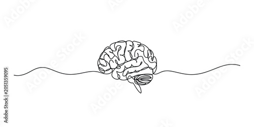 Minimalist human brain drawing made with one continuous line art style Vector, illustration