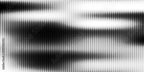 Corrugated metal texture with ribbed glass background and steel sheet pattern. Abstract window in silver and white 3D with fluted panel stripes. Premium wall ripple with blur, gradient light.