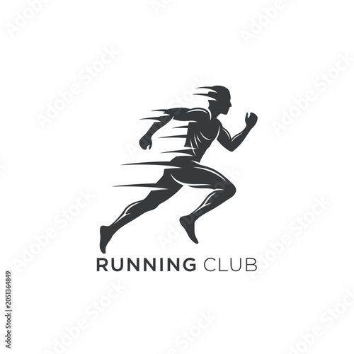 Dynamic running club logo with stylized silhouette of an athlete in motion