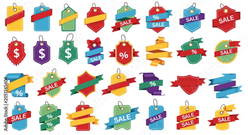 Canvas Print Collection of Colorful Sale Tags and Ribbons for Retail Promotions