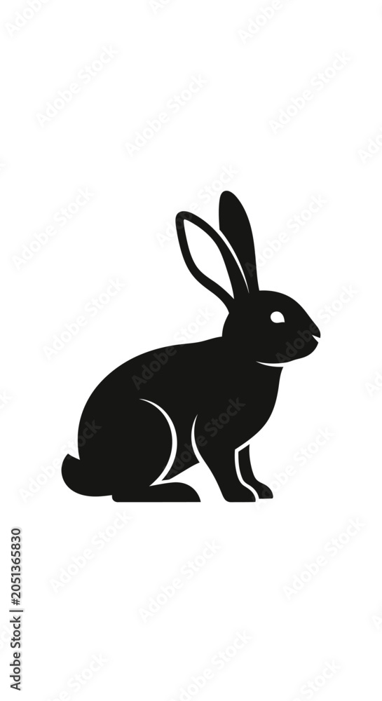 Obraz premium Black Silhouette of a Rabbit on a White Background
