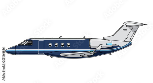 Modern private jet cartoon illustration on white background