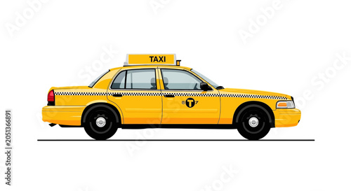 Bild auf Leinwand Classic yellow taxi cab on a white background.