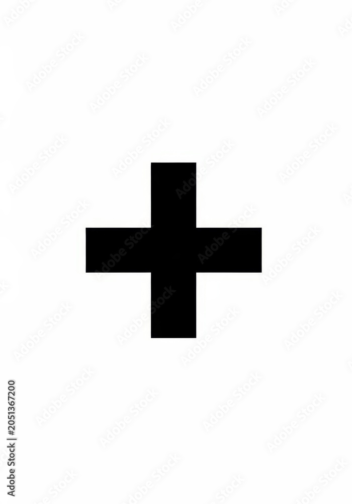 Fototapeta premium Black Plus Sign Icon Isolated on White Background - Minimalist Addition Symbol for Math, Medical, and Graphic Design Projects