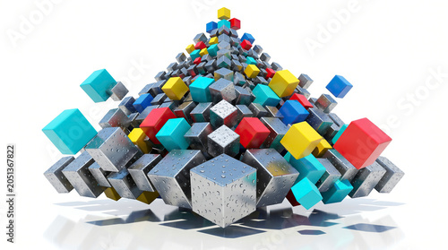 Abstract 3D Cubes Pile Forming Mountain Shape with Colorful Blocks
