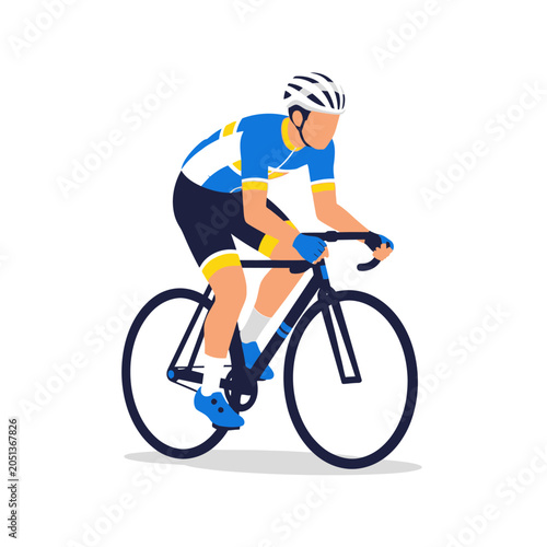 Flat vector illustration of a cyclist riding a road bicycle in a racing posture
