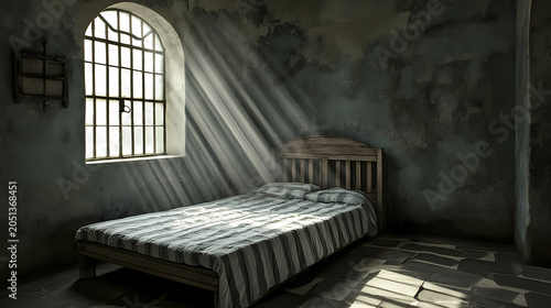Sunlight Illuminating a Prison Cell Bed