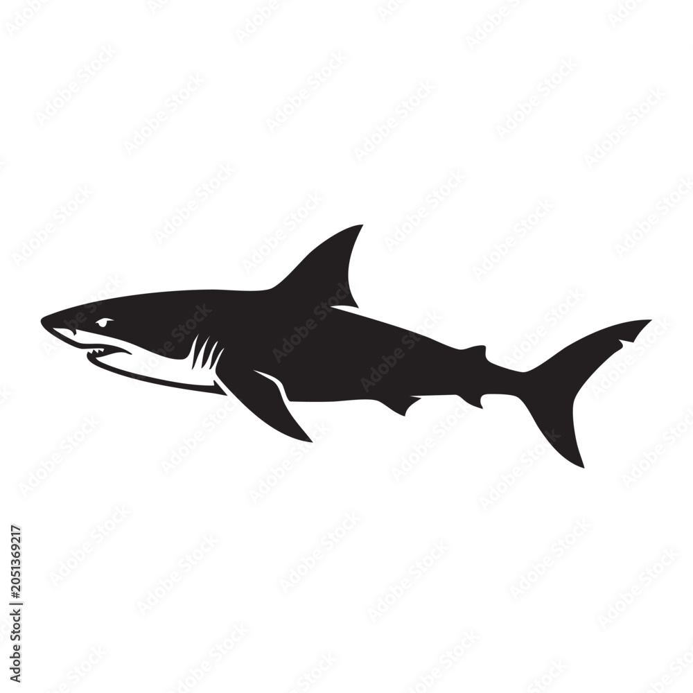 Fototapeta premium Great White Shark Silhouette Ocean Predator Marine Animal Design