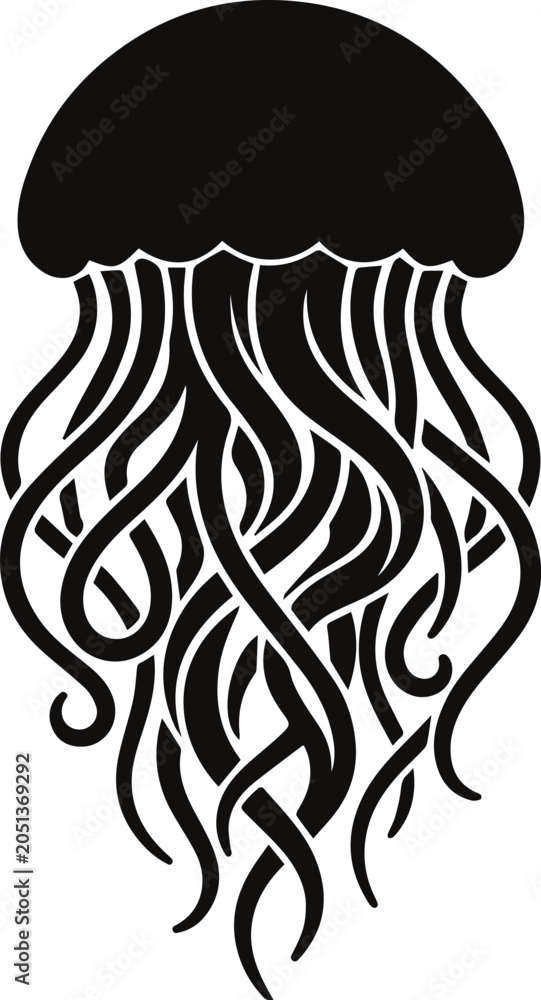 Fototapeta premium Jellyfish Silhouette Ocean Marine Creature Flowing Tentacles Sea Life Artwork