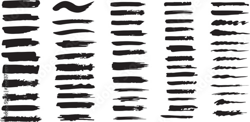 Black Brush Stroke Collection Arranged in Rows on White Background
