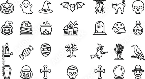 Foto Halloween Holiday Celebration Spooky Party Icons Vector Trick-or-Treat Set