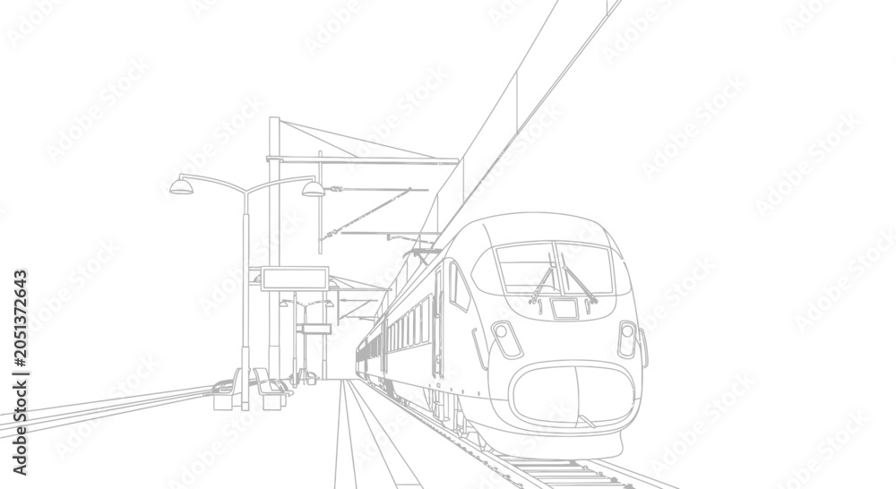 Fototapeta premium Train Traveling on Railway Tracks.