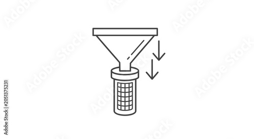 Line drawing diagram of funnel and perforated cylinder with downward arrows