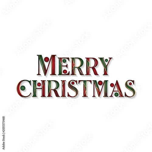 Merry christmas typography text with festive red and green colors on white background
