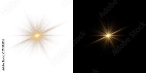 Bright Golden Sun Flare and Star Light Effect Transparent Background PNG
