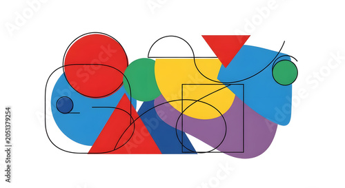 Abstract Geometric Shapes and Colors Composition with Overlay Lines