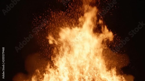 Blazing fire, flames at night, burning embers, fiery inferno