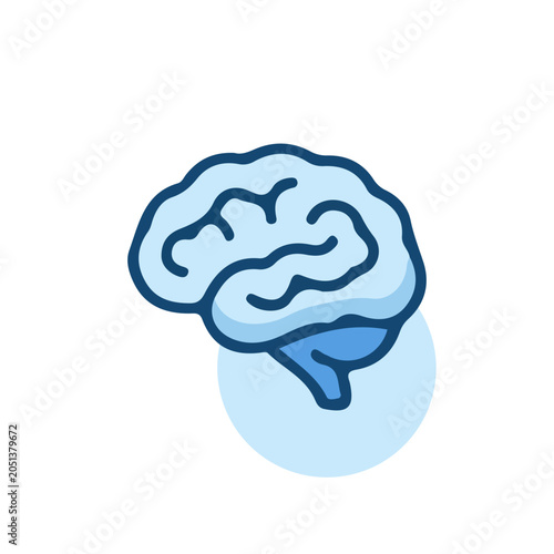 Blue Human Brain Icon for Science and Mental Health Concept