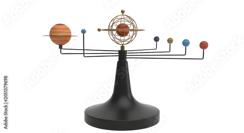 Minimalist Solar System Orrery Model on White Background