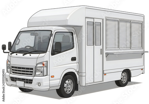 White food delivery truck with side serving window