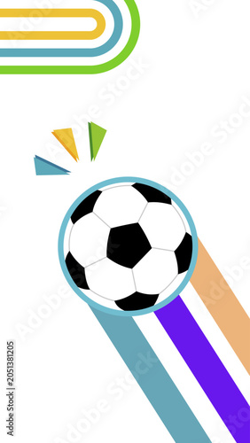 Soccer ball moving swiftly with colorful geometric motion trails vector background template. Modern Soccer Football Vector Background