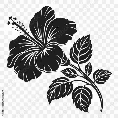 Canvastavla A stylized, monochrome illustration of a hibiscus flower dominates the center of the image