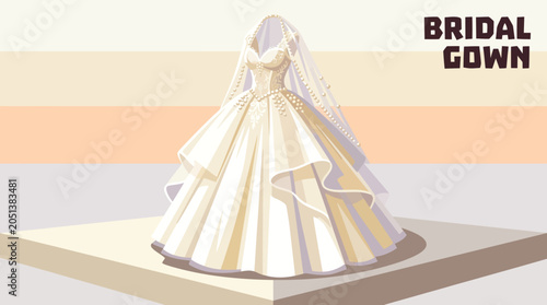 Photos Luxury princess style white bridal gown with pearl decorated veil and layered tu