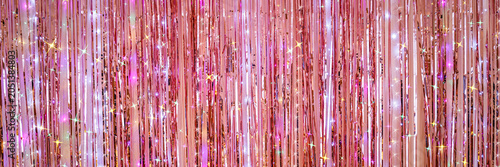 Decorations shine at a celebration with colorful streamers and lights in a festive setting during the evening