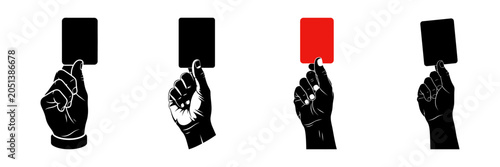 Slika na platnu Referee hand holding red and black penalty cards icons on white background now
