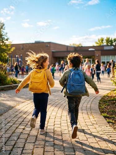 Children Returning to School on First Day of Classes. Copy space