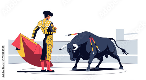 Man in traditional costume with bull.