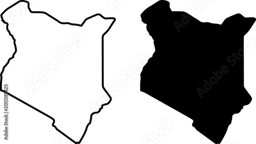 Outline and silhouette map of kenya isolated on white background