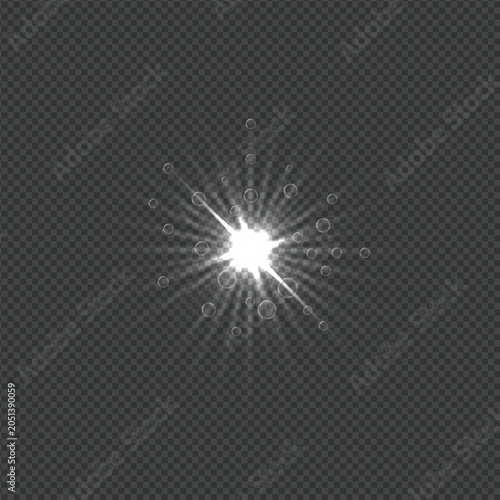 White Sparkling Starburst Light Effects Collection on Transparent Background Vector Illustration