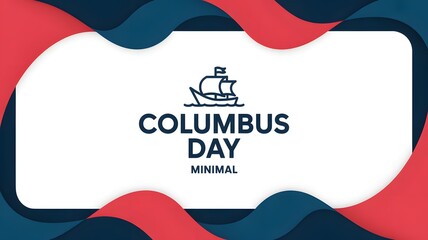 Columbus day greeting card design with a simple ship icon and abstract wavy red and blue border