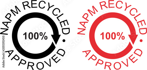 Bild auf Leinwand APM Recycled 100% Approved Certification Label – Black and Red Round Stamp Vecto